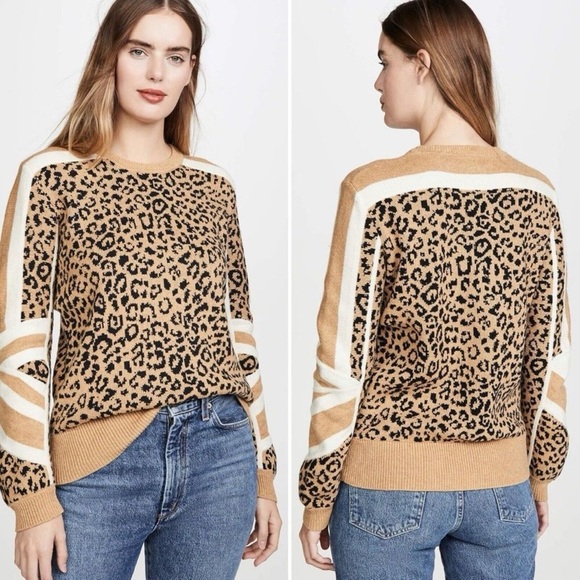 Current/Elliott | The Duvall Sweater Mixed Leopard Print & Stripes - Size 0 (XS) - Picture 1 of 5